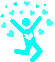 Foxgroove will bring your vision to life icon of person jumping surrounded by hearts.